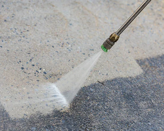 Outdoor floor cleaning with high pressure water jet